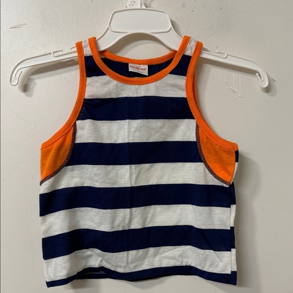 Healthtex Navy and Orange Striped Tank Top vintage 80’s 70’s